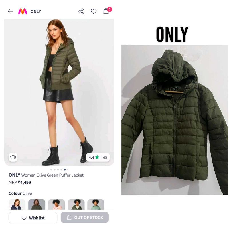 Only olive green Puffer hooded jacket