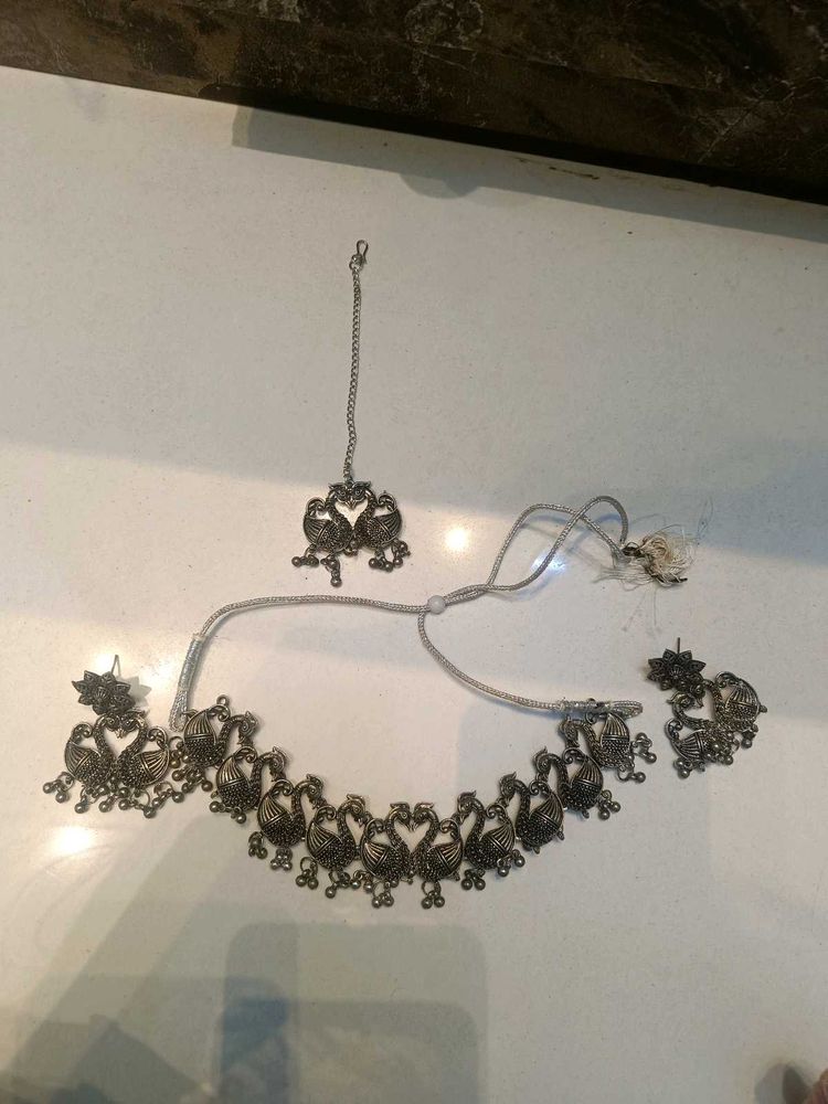 Oxidized Silver Peacock Jewelry Set