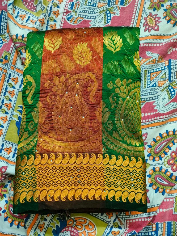Beautiful Sequenced Brown And Green Fancy Saree