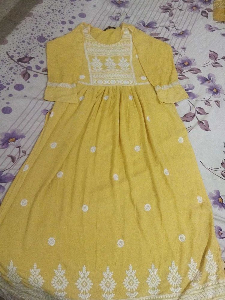 Yellow Naira Cut Kurti With Plazoo