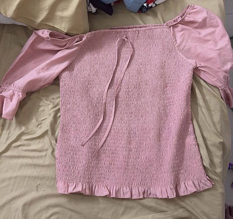 Pink Off-Shoulder Smocked Top