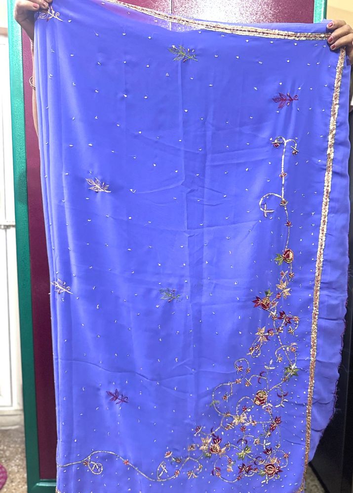 Mauve Floral Embroidered Sari