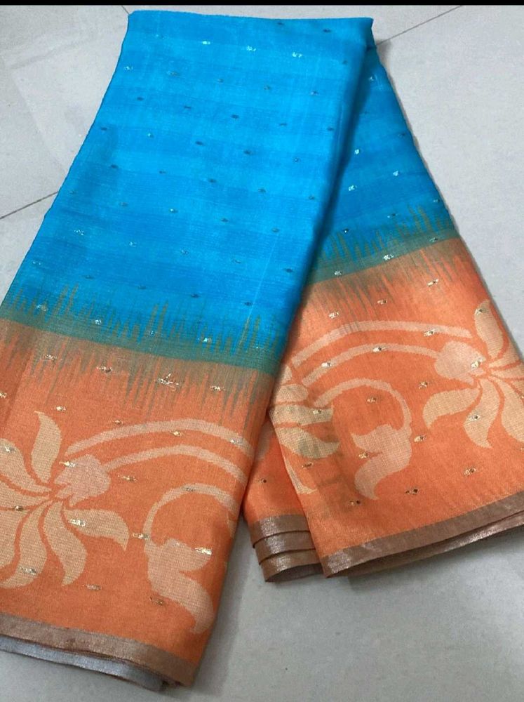 Elegant Blue &amp; Orange Saree