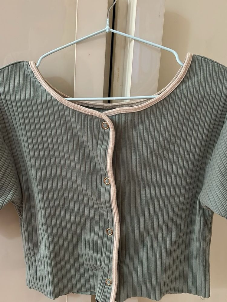 Green Ribbed Korean Top