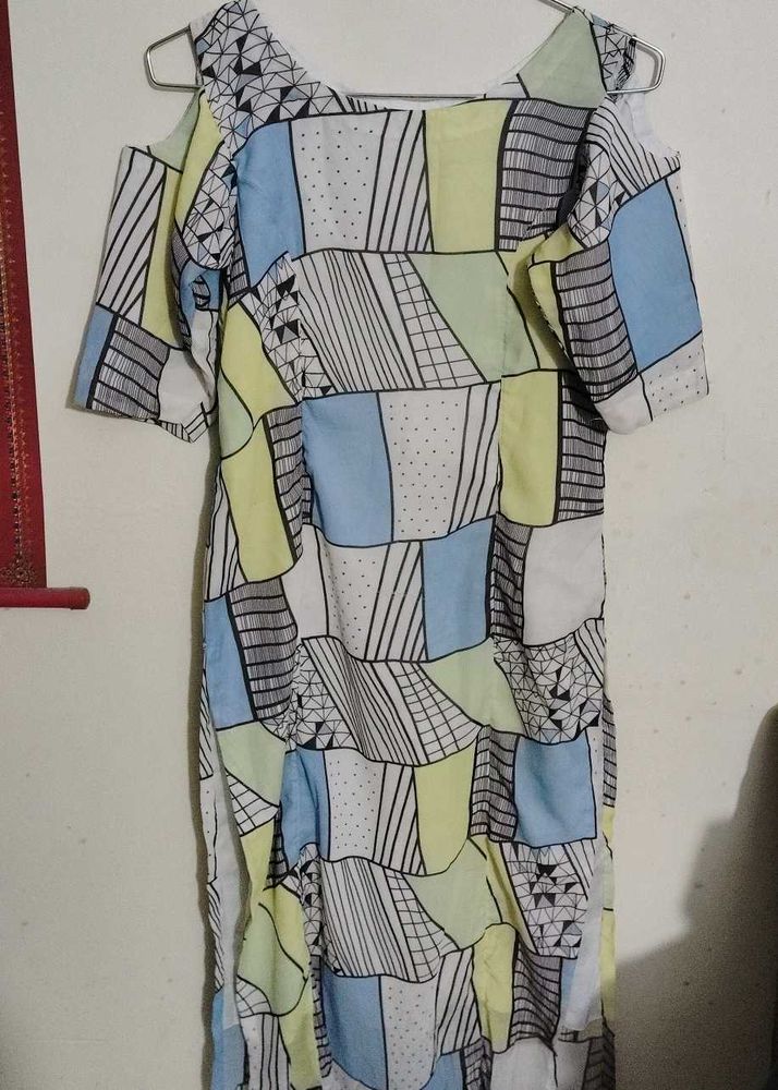 Patterned Cold Shoulder Dress