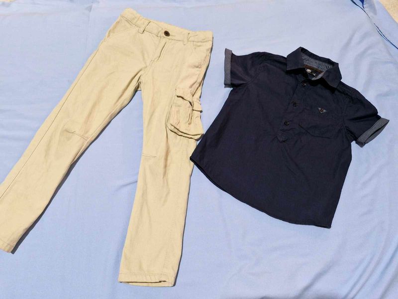 Navy Blue Shirt And Cream Pants 5-6y