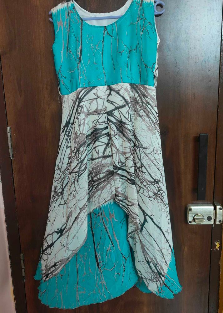 Teal &amp; White Asymmetrical Dress
