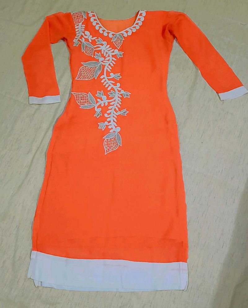 Embroidery Orange Kurti
