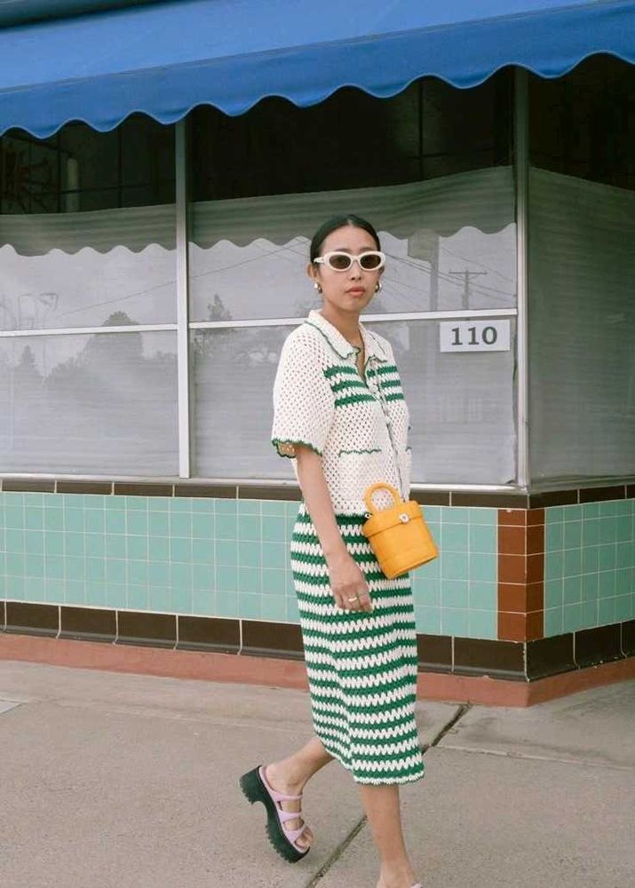 Crochet Knit Green Striped Skirt