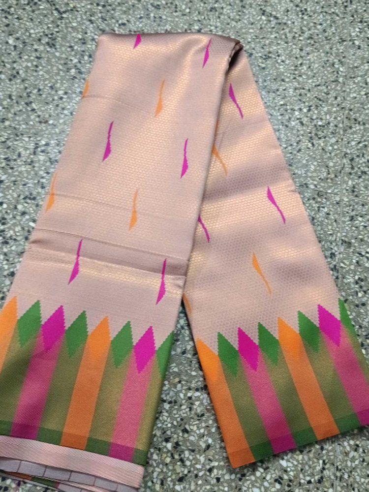Rose Gold- Multicolour Border wedding Semi Silk
