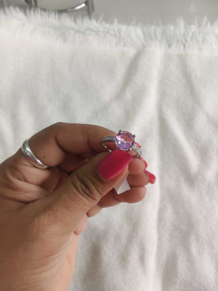 925 Elegant Purple Diamond Ring With Hallmark