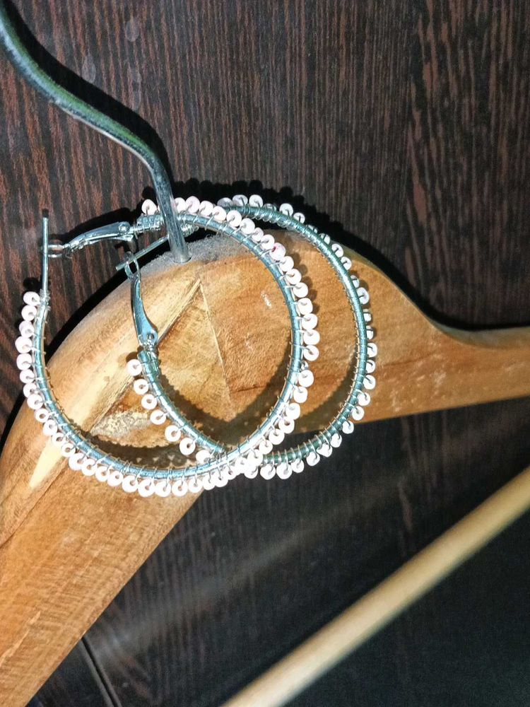 Hoop Earrings with White Beads