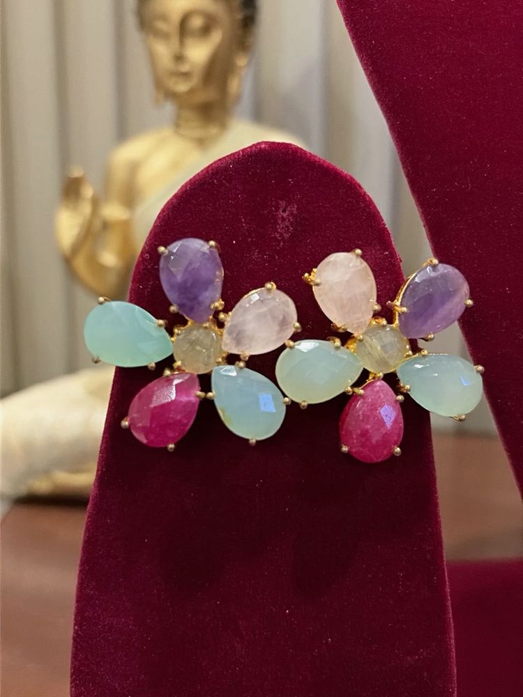 Gemstone Flower Earrings