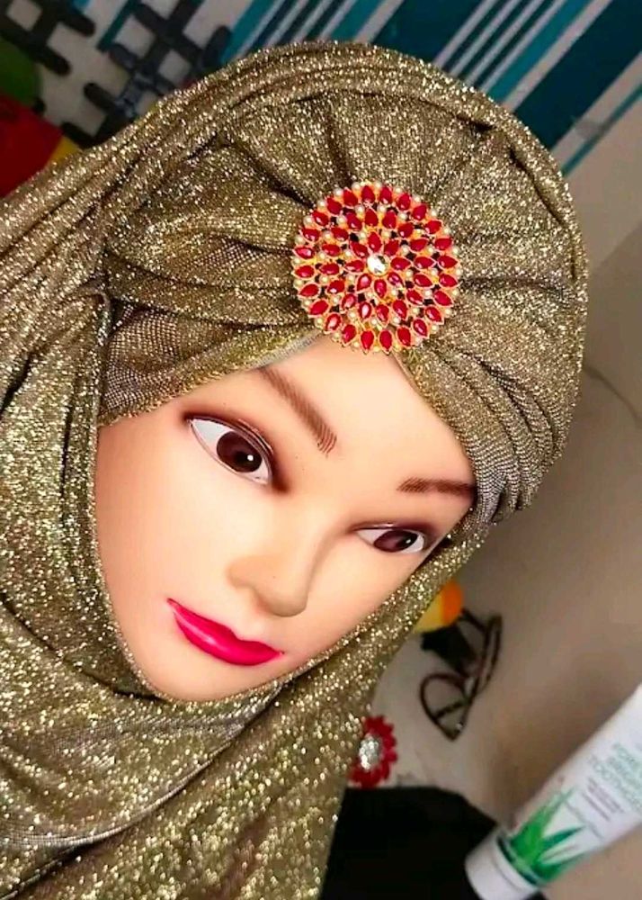 Gold Shimmer Hijab with Brooch