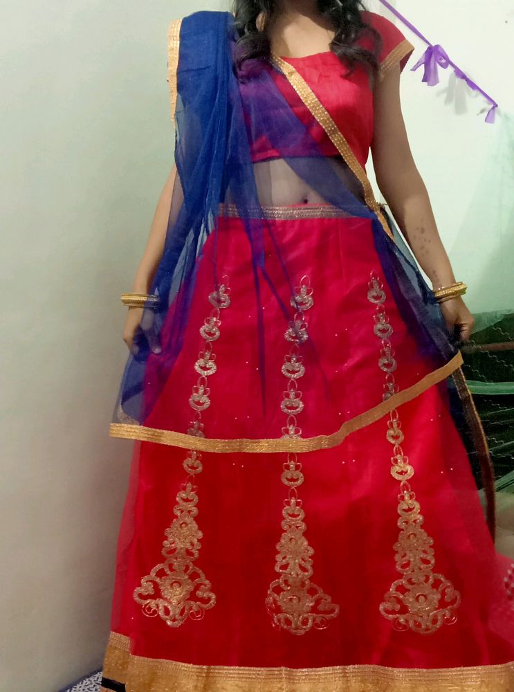 Pink And Blue Lehnga