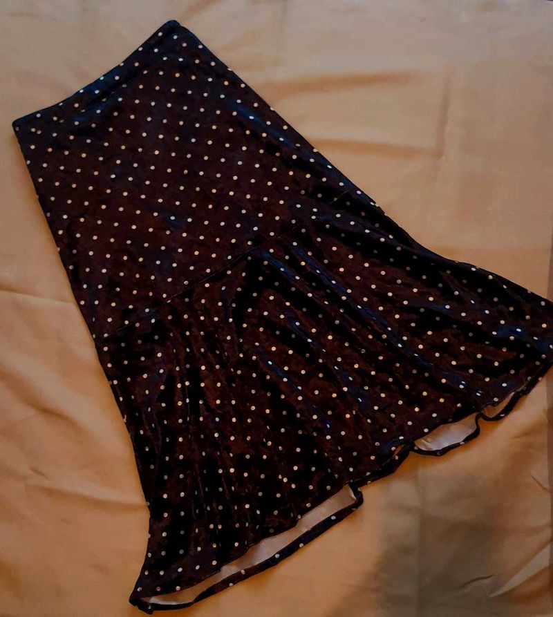 Polka Dot Velvet Midi Skirt