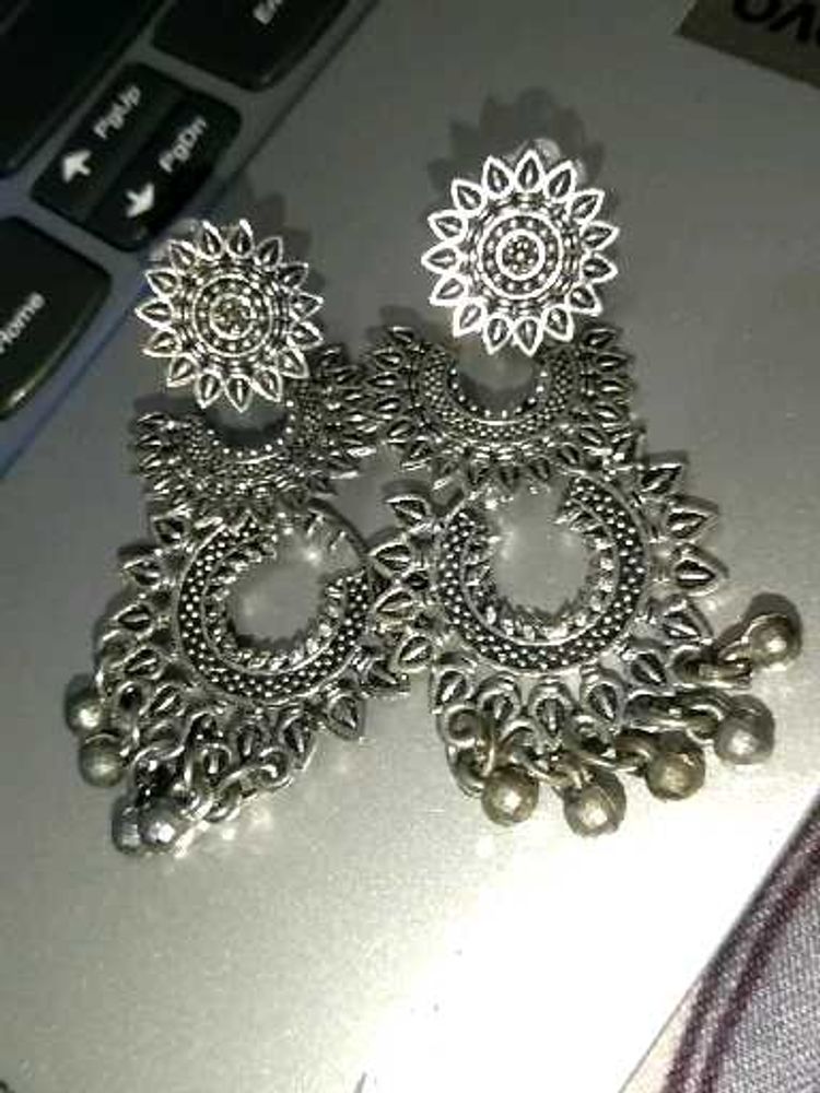 Silver Tone Dangle Jhumkas