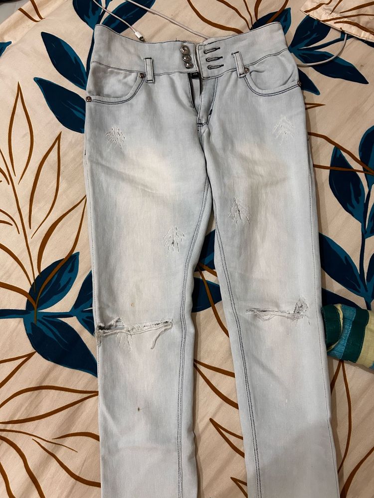 Distressed Light Wash High-Waisted Jeans