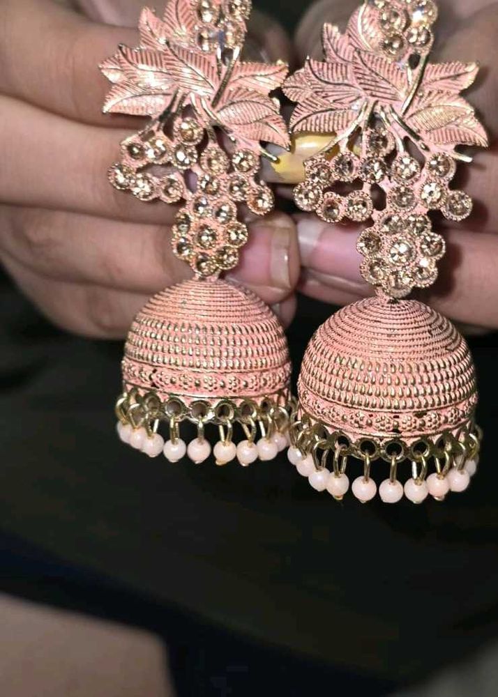Pink Jhumka Earrings