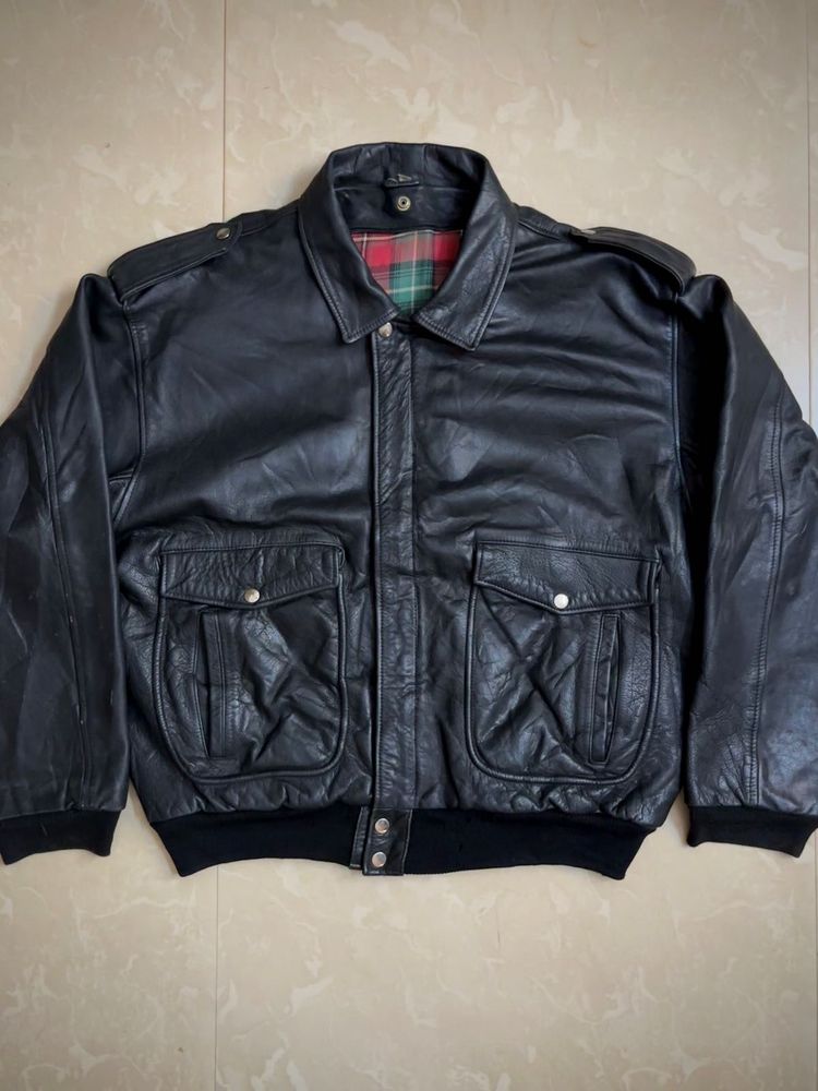 Vintage Black Leather Aviator Bomber Jacket