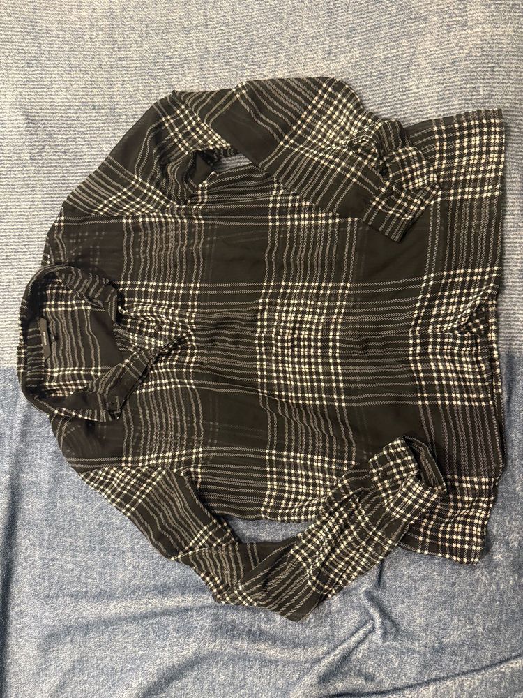 Black Plaid Button-Up Shirt