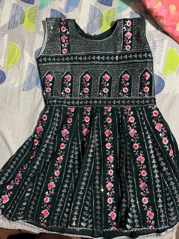 Elegant Green Floral Party Frock