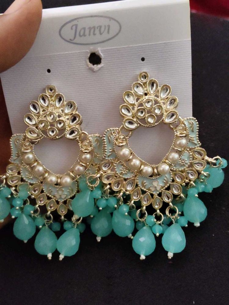 Teal Kundan Earrings