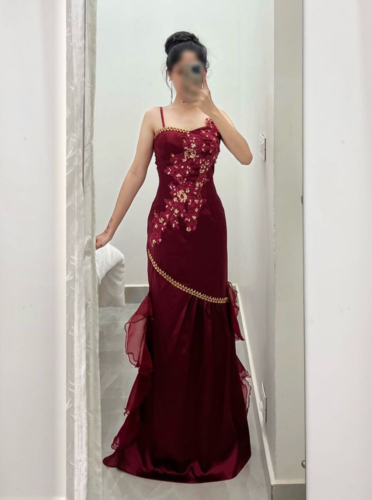 Burgundy Embellished Gown