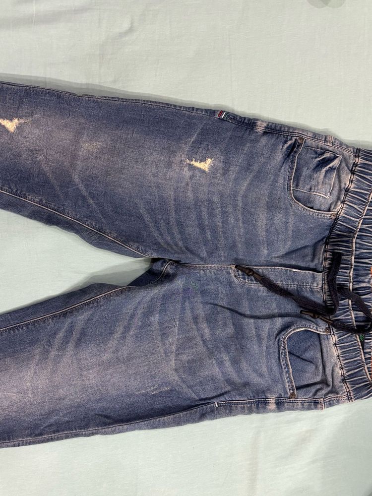 Distressed Denim Joggers