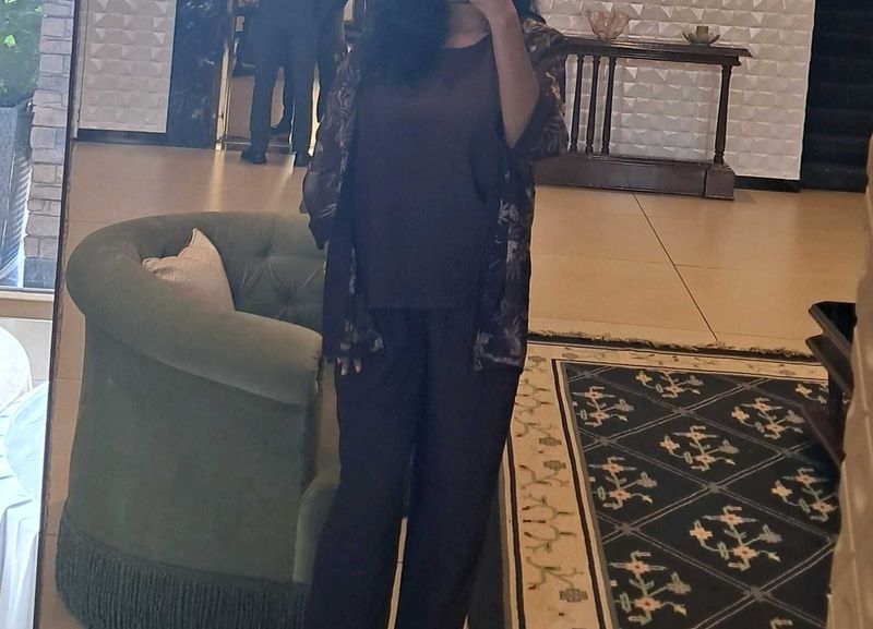 Purple cord set with floral jacket