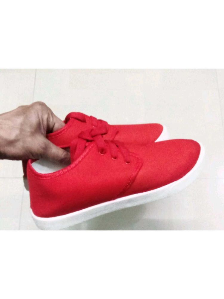 Unisex Casual Red Synthetic Canvas Shoes