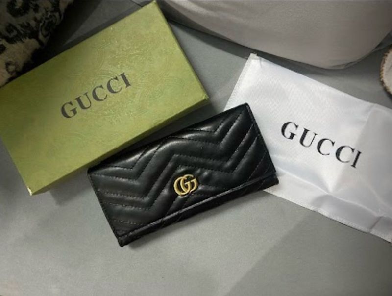 Gucci Black Clutch/ Wallet With Gold Details