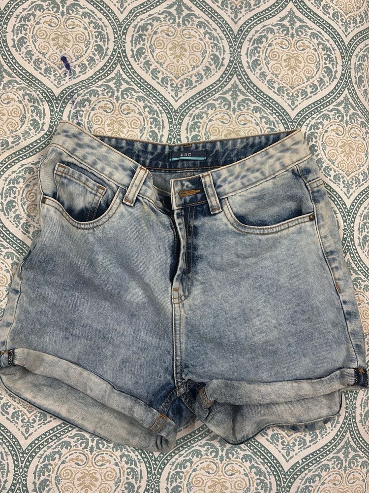 Ajio High Waist Denim Shorts