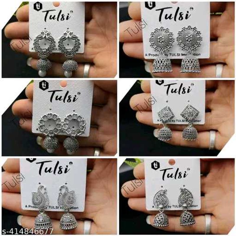 Silver Jhumka Earring Combo Of 6 🤍