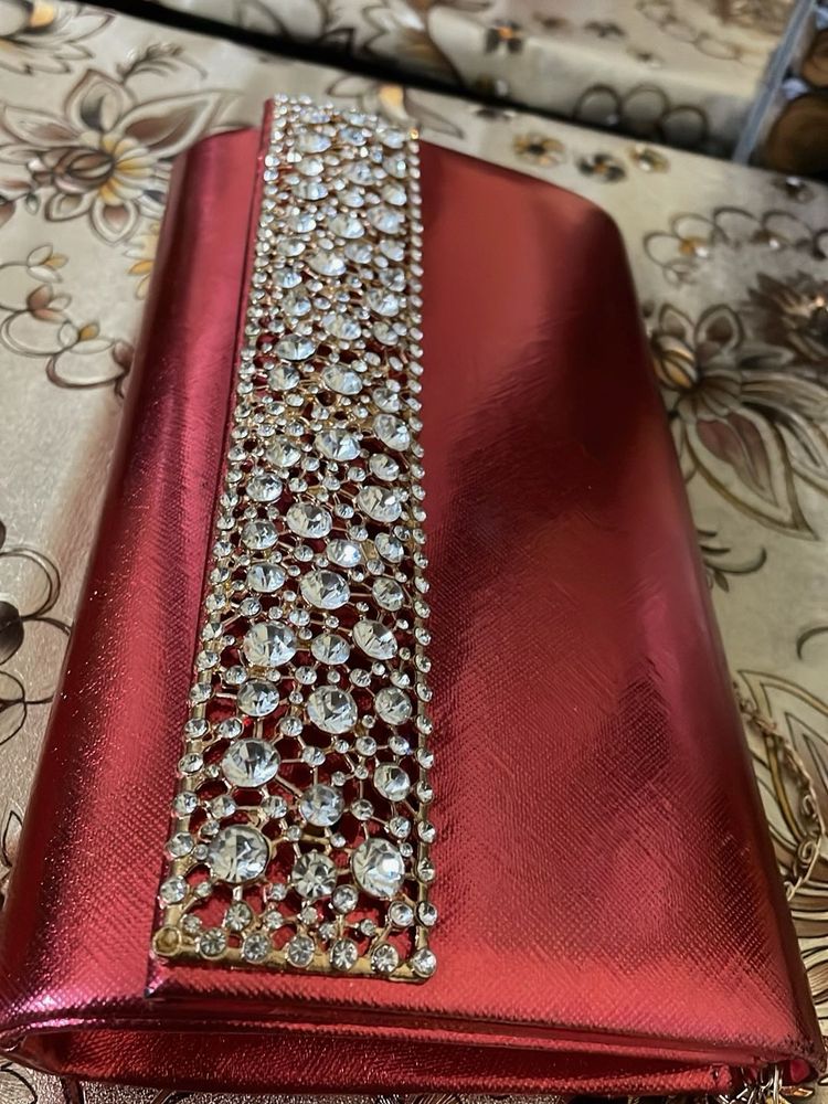 Red Embellished Clutch
