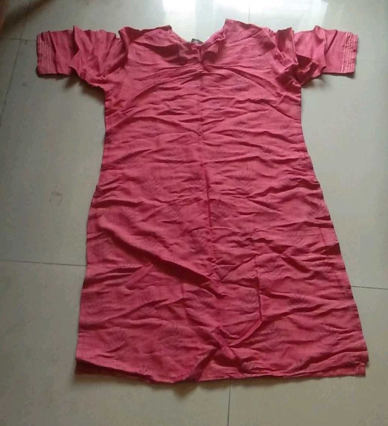 Self Print Cotton Kurta Pink Rose