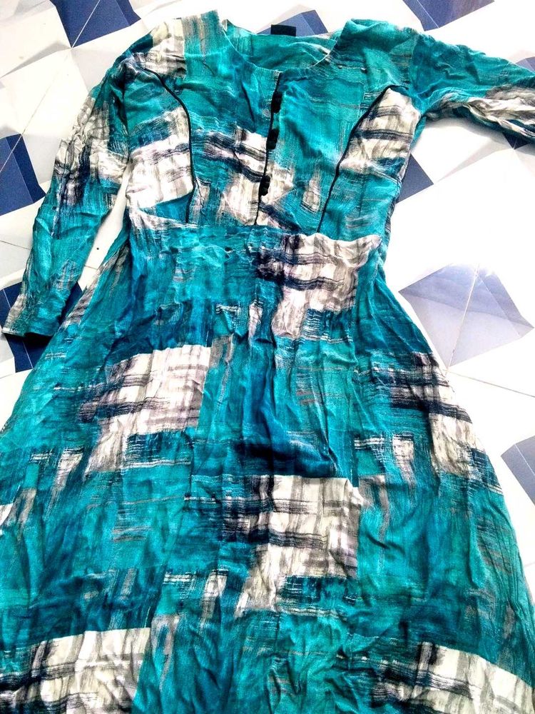 Teal &amp; White Abstract Dress