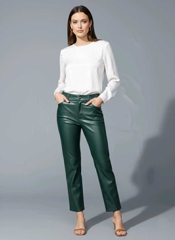 Green Faux Leather Pants Free Size for 30 32 34
