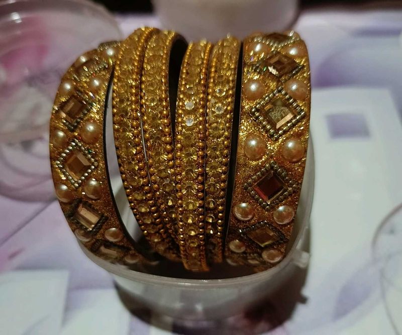 Gold Beaded Bangle Set