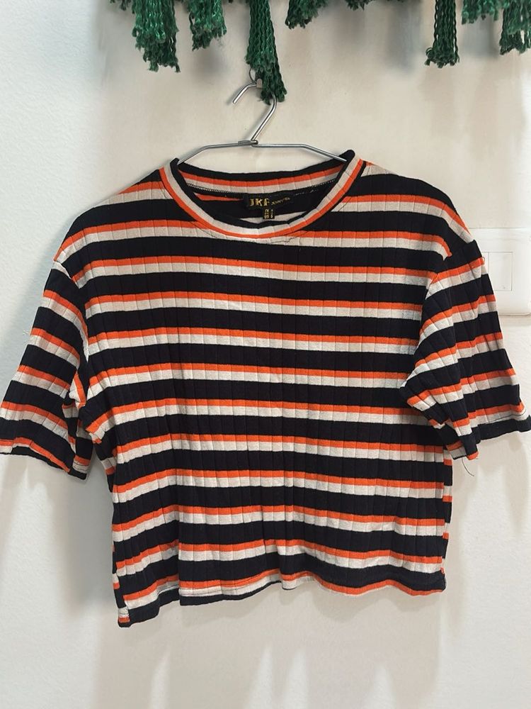 Orange Black Stripped Tee