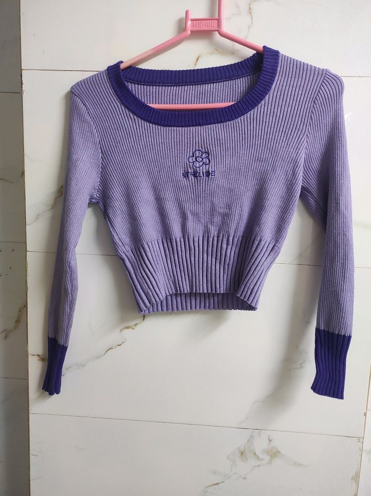 Purple Ribbed Crop Top