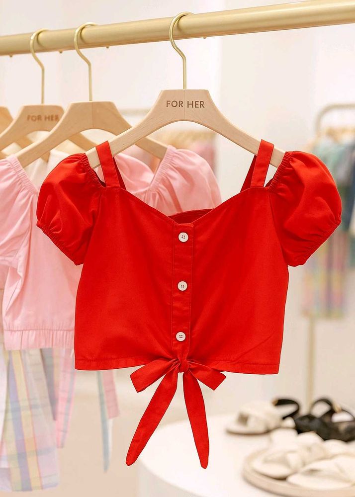 Red Puff Sleeve Crop Top
