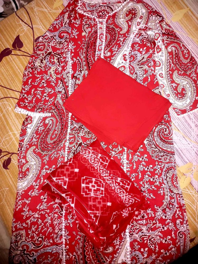 Red Kurta Palazzo With Dupatta