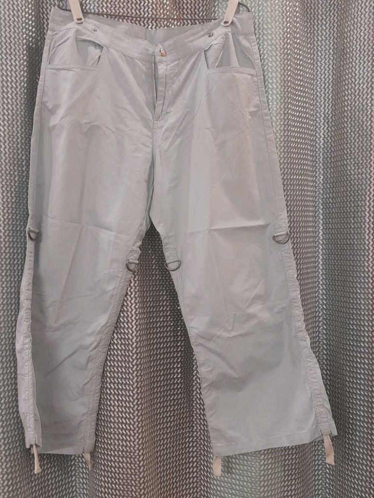 Sky blue Cotton Capri Cargos With Adjustable Waist