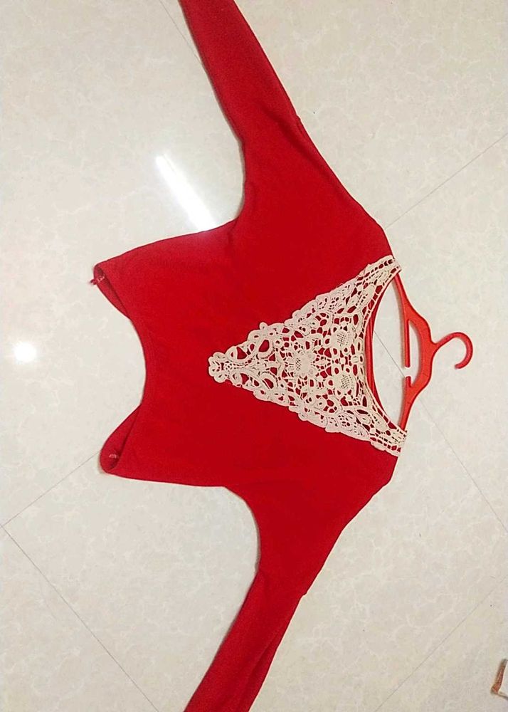 Red Lace-Trim Top