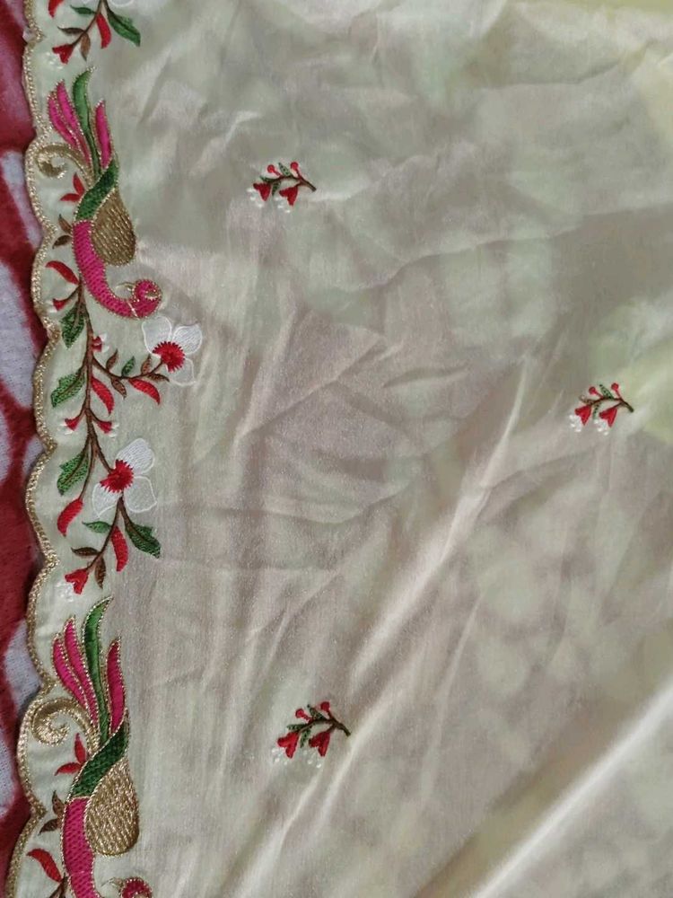 peacock Embroidered Dupatta(lemon yellow)