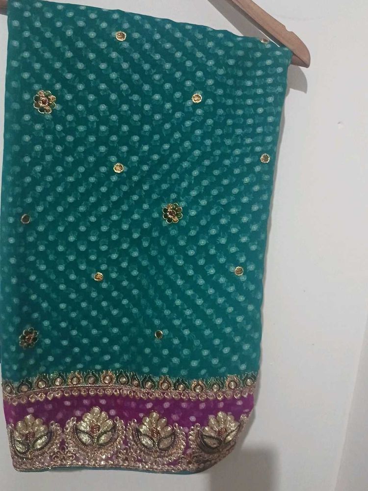 Elegant Green Ethnic Saree with stiched blouse-34