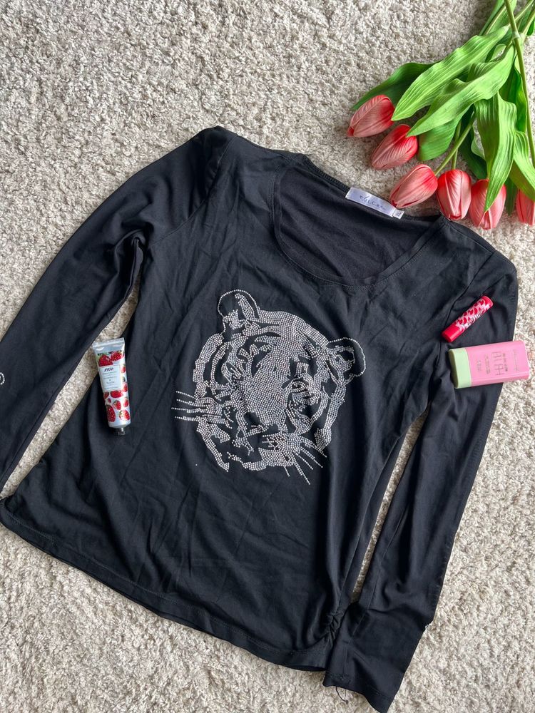 Kenzo Black Tiger Print Long Sleeve Top