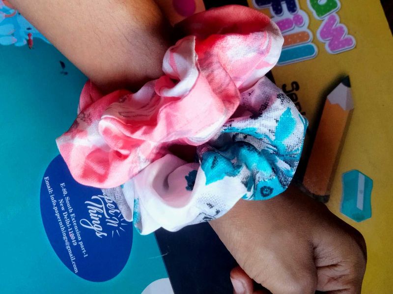 Floral Pink And Blue Fuller Scrunchies.
