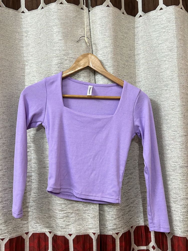 Square Neck Lavender Ribbed Top